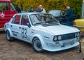 Classic old white czechoslovak sporting car Skoda 105 parked