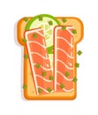 Classic open sandwich with salmon isolated on white