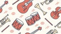 Classic Orchestra Instruments Seamless Pattern, Melodic Design, vector design Generative AI Royalty Free Stock Photo