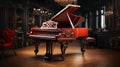 Gorgeous Red Grand Piano In A Christmas Decorated Music Room. Generative AI