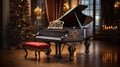 Intricately Designed Grand Piano In A Christmas Decorated Music Room. Generative AI