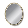 Classic oval mirror realistic with silver surface isolated on white background.