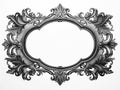 Classic oval openwork carved frame with place for text, on white background. Art-Deco frame. Simple black and white drawing. Cop
