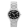 Classic oval silver watch with a black dial with a calendar and a steel strap Royalty Free Stock Photo