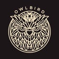 Classic Owl Bird Monoline Vector Logo, animal vintage badge, creative emblem Design