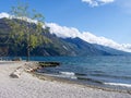 classic panorama of the beaches on the alpine lake Garda, Italy