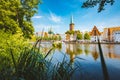 Historic city of Luebeck with Trave river in summer, Schleswig-Holstein, Germany