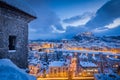 Twilight panorama view of Salzburg in winter, Salzburger Land, Austria Royalty Free Stock Photo