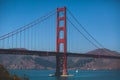 Classic panoramic view of famous Golden Gate Bridge seen from Baker Beach in beautiful summer sunny day with blue sky, San Royalty Free Stock Photo