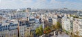 Classic Parisian buildings. Aerial view of roofs. Panorama Royalty Free Stock Photo