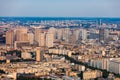 Classic Parisian buildings. Aerial view of roofs. Paris roofs panoramic overview at summer day, France. View of typical parisian Royalty Free Stock Photo