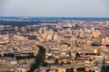 Classic Parisian buildings. Aerial view of roofs. Paris roofs panoramic overview at summer day, France. View of typical parisian Royalty Free Stock Photo