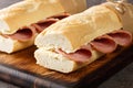 Classic Parisian Jambon-Beurre Sandwich closeup. Horizontal