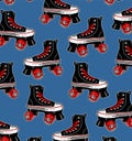 classic pattern roller skates on a yellow background