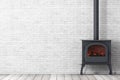 Classic ÃÅ¾pen Home Fireplace Stove with Chimney Pipe and Firewood Burning in Red Hot Flame. 3d Rendering Royalty Free Stock Photo