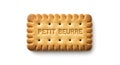 Classic petit beurre biscuit with embossed text, isolated on a plain white background Royalty Free Stock Photo