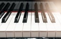Classic Piano keyboard closeup with warm light and selective focus, music instruments concept Royalty Free Stock Photo