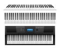 Classic piano keys and electric synthesizer realistic keyboard, top angle view Royalty Free Stock Photo