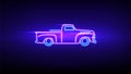 Classic pickup truck neon sign. led glowing car silhouette, wall branding. Vintage truck, old classic cars. Neon silhouette