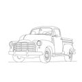 Classic pickup truck vector illustration. Line art transport vehicle. Vector and illustrations. Royalty Free Stock Photo