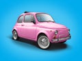 Classic pink Fiat 500 isolated on blue background Royalty Free Stock Photo