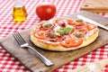 Classic pizza served on wooden board Royalty Free Stock Photo