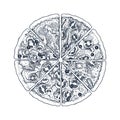 Classic pizza vintage illustration. Engaved style.