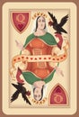 Classic playing card queen hearts. Vector illustrations