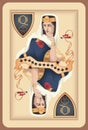 Classic playing card queen spades. Vector illustrations