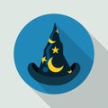 Classic Pointy Wizard Flat Hat, Vector Illustration