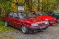 Classic Polish car Polonez Caro parked under autumn trees Royalty Free Stock Photo