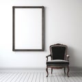 Classic Portraiture: Black Chair With Framed Frame On White Wall