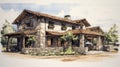 Classic Post-and-beam Architecture Sketch From 1800s Wine Country Italy