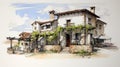 Classic Post-and-beam Architecture Sketch From 1800s Wine Country Italy