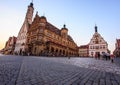 Classic postcard twilight view of the medieval old town of Rothenburg ob der Tauber, Bavaria, Germany