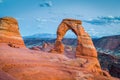 Classic view of famous Delicate Arch at sunset, Utah, USA Royalty Free Stock Photo