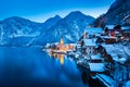 Hallstatt at twilight in winter, Salzkammergut, Austria Royalty Free Stock Photo