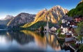 Hallstatt lakeside at sunrise Royalty Free Stock Photo