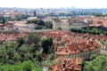 Classic Prague - aerial view to old roof buildings and street , Czech Republic