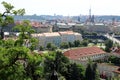 Classic Prague - aerial view to old roof buildings and street , Czech Republic