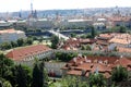 Classic Prague - aerial view to old roof buildings and street , Czech Republic