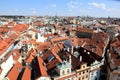 Classic Prague - aerial view to old roof buildings and street , Czech Republic