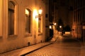 Classic Prague - night view to old buildings and street , Czech Republic