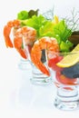 Classic prawn cocktail, Peel all of the prawns. Break the lettuces into individual leaves, then divide the leaves evenly between Royalty Free Stock Photo