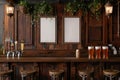 Classic Pub Interior with Pint of Beer on Wooden Bar and Blank Frame Royalty Free Stock Photo