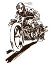 Classic racing motorcycle rider at high speed Royalty Free Stock Photo