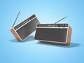 Classic radio with big speaker dancing 3d render illustration on blue background with shadow Royalty Free Stock Photo