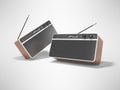 Classic radio with big speaker dancing 3d render illustration on gray background with shadow