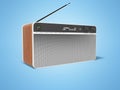 Classic radio with big speaker and wooden inserts 3d render illustration on blue background with shadow Royalty Free Stock Photo