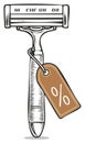 Classic razor with discount tag illustration sale advertisement concept Royalty Free Stock Photo